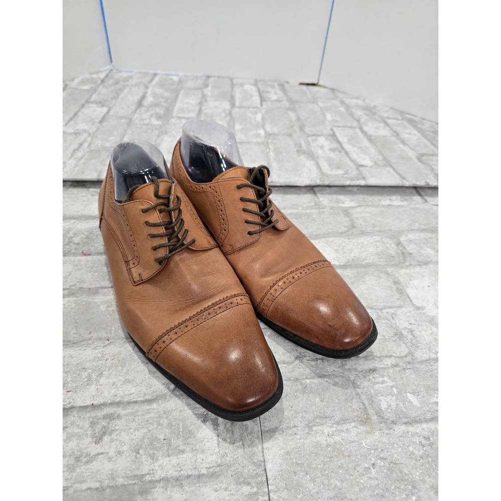 Alfani Platinum Men's Leather Dress Shoes Size 11 M Dark Tan Denver Almond Toe